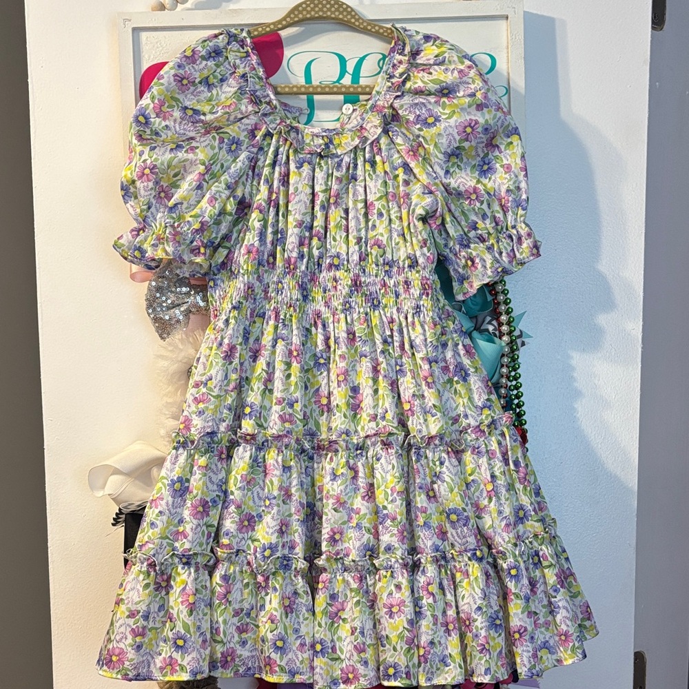 Charming Floral Puff Sleeve Kids Dress